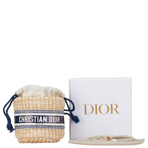 ディオール ロゴ ポーチ ショルダーバッグ 2WAY ベージュ ネイビー ホワイト ラフィア コットン レディース Dior 【中古】