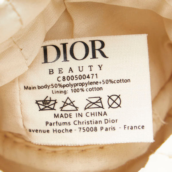 ディオール ロゴ ポーチ ショルダーバッグ 2WAY ベージュ ネイビー ホワイト ラフィア コットン レディース Dior 【中古】