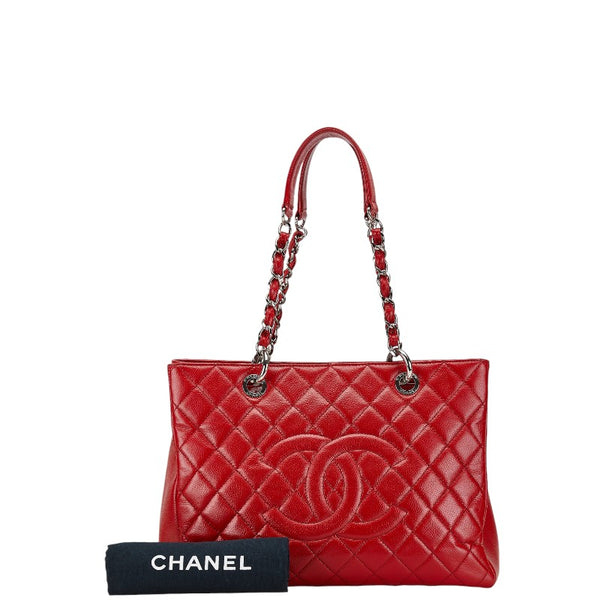 シャネル マトラッセ ココマーク チェーン トートバッグ ハンドバッグ レッド キャビアスキン レディース CHANEL 【中古】