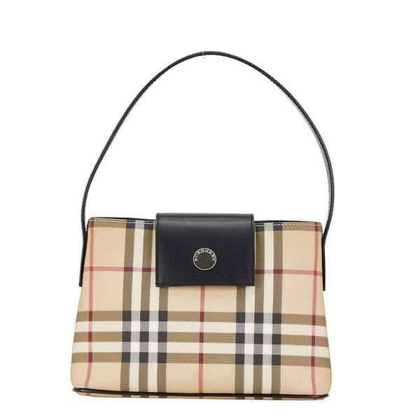 バーバリー ノバチェック ハンドバッグ ベージュ ブラック ナイロン レザー レディース BURBERRY 【中古】