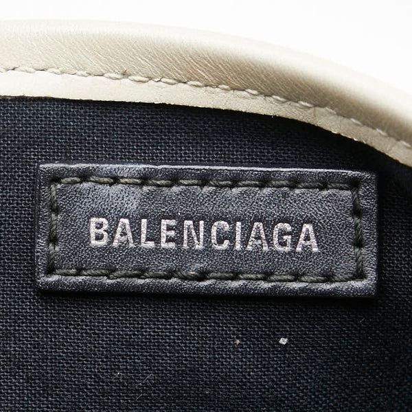 バレンシアガ ネイビーカバス ハンドバッグ 339933 ホワイト キャンバス レザー レディース BALENCIAGA 【中古】