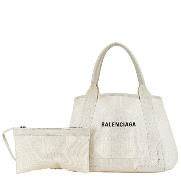 バレンシアガ ネイビーカバス ハンドバッグ 339933 ホワイト キャンバス レザー レディース BALENCIAGA 【中古】