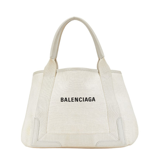 バレンシアガ ネイビーカバス ハンドバッグ 339933 ホワイト キャンバス レザー レディース BALENCIAGA 【中古】