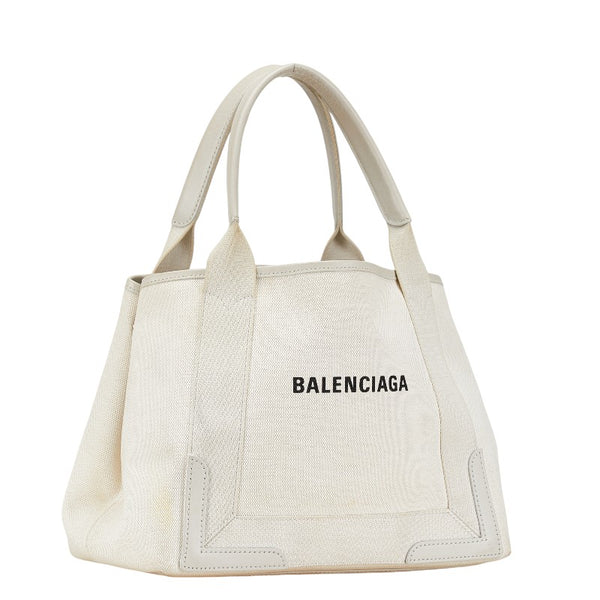 バレンシアガ ネイビーカバス ハンドバッグ 339933 ホワイト キャンバス レザー レディース BALENCIAGA 【中古】