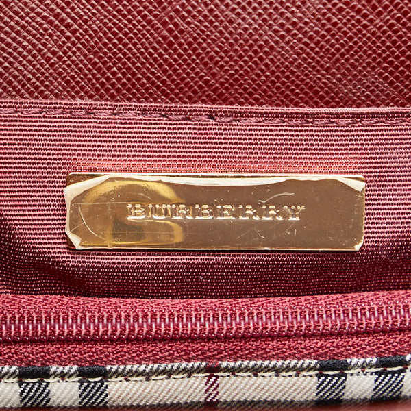 バーバリー ノバチェック ロゴプレート ハンドバッグ ワインレッド レザー レディース BURBERRY 【中古】