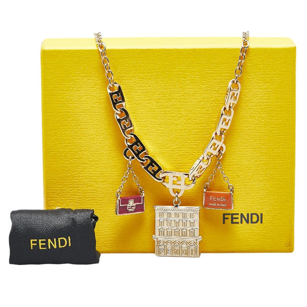 フェンディ 建物 バッグ モチーフ ネックレス ゴールド ピンク オレンジ メッキ レディース FENDI 【中古】