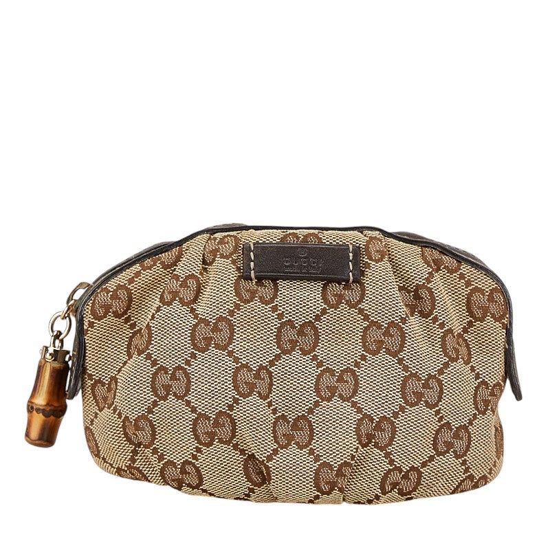 グッチ GGキャンバス バンブー ポーチ 246174 ベージュ ブラウン キャンバス レザー レディース GUCCI 【中古】