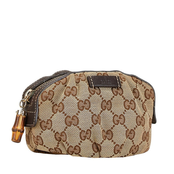 グッチ GGキャンバス バンブー ポーチ 246174 ベージュ ブラウン キャンバス レザー レディース GUCCI 【中古】