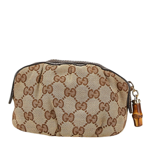 グッチ GGキャンバス バンブー ポーチ 246174 ベージュ ブラウン キャンバス レザー レディース GUCCI 【中古】