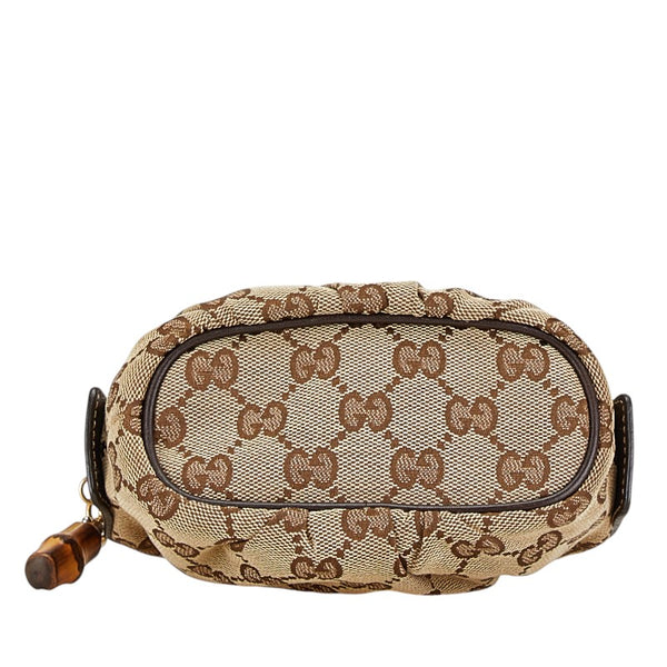 グッチ GGキャンバス バンブー ポーチ 246174 ベージュ ブラウン キャンバス レザー レディース GUCCI 【中古】