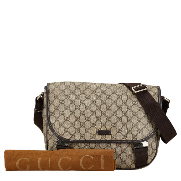 グッチ GGスプリーム ショルダーバッグ メッセンジャーバッグ 201732 ベージュ ブラウン PVC レザー レディース GUCCI 【中古】