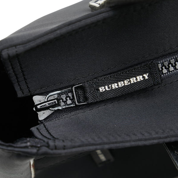 バーバリー ノバチェック ロゴプレート ハンドバッグ ブラック ベージュ ナイロン レザー レディース BURBERRY 【中古】