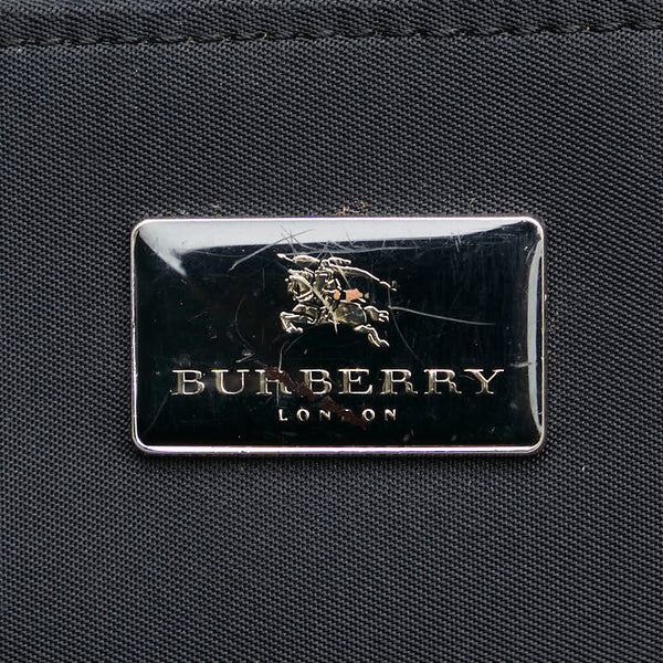 バーバリー ノバチェック ロゴプレート ハンドバッグ ブラック ベージュ ナイロン レザー レディース BURBERRY 【中古】