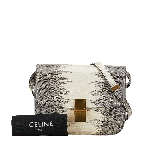 セリーヌ クラシックボックス 斜め掛け ショルダーバッグ 14056 アイボリー ホワイト グレー リザード レディース CELINE 【中古】