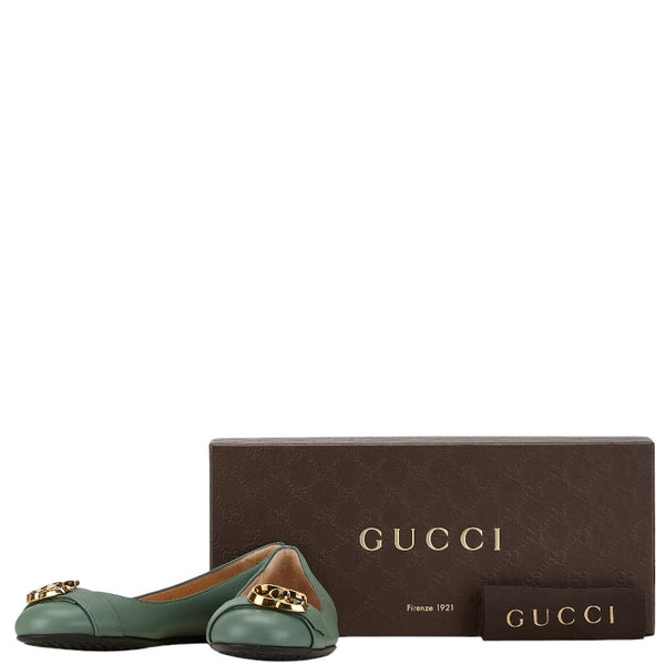 グッチ GGマーモント フラットシューズ サイズ:35 1/2 365590 グリーン レザー レディース GUCCI 【中古】