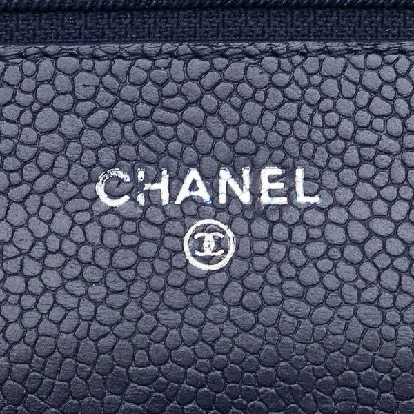 シャネル ココマーク マトラッセ 長財布 チェーンウォレットバッグ ネイビー キャビアスキン レディース CHANEL 【中古】