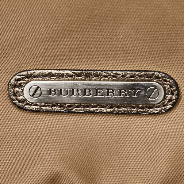 バーバリー ロゴプレート ショルダーバッグ ブラウン ナイロン レザー レディース BURBERRY 【中古】