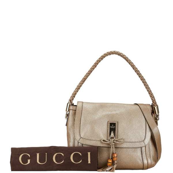 グッチ ベラ リボン タッセル ハンドバッグ ショルダーバッグ 2WAY 282301 ゴールド レザー レディース GUCCI 【中古】