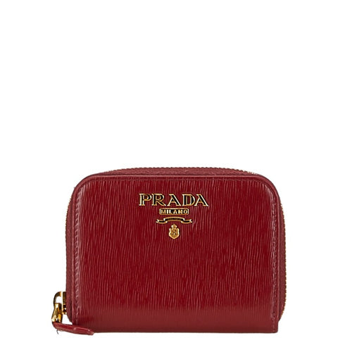 プラダ ラウンドファスナー コインケース 小銭入れ　 レッド レザー レディース PRADA 【中古】