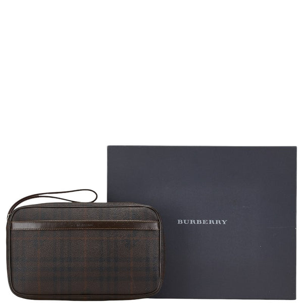 バーバリー ノバチェック シャドーホース セカンドバッグ クラッチバッグ ダークブラウン PVC レザー レディース BURBERRY 【中古】