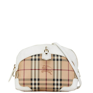 バーバリー ノバチェック 斜め掛け ショルダーバッグ ベージュ ホワイト PVC レザー レディース BURBERRY 【中古】