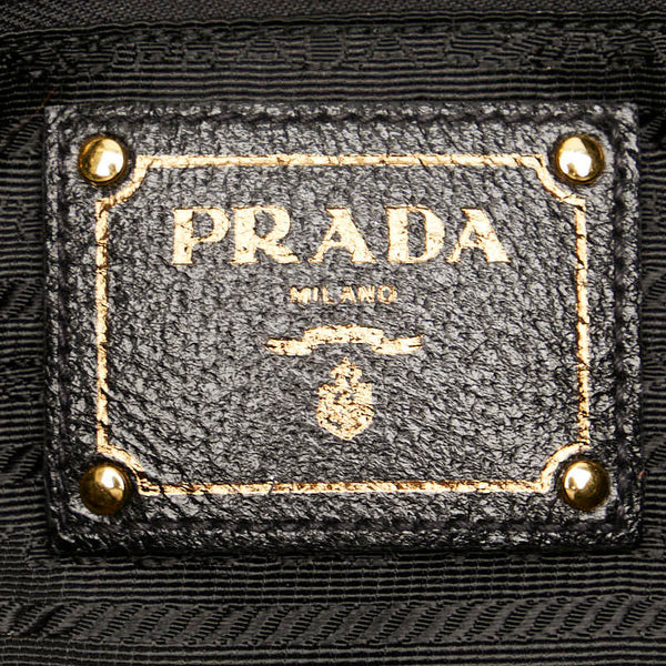 プラダ 三角ロゴプレート トートバッグ ショルダーバッグ ブラック ナイロン レザー レディース PRADA 【中古】