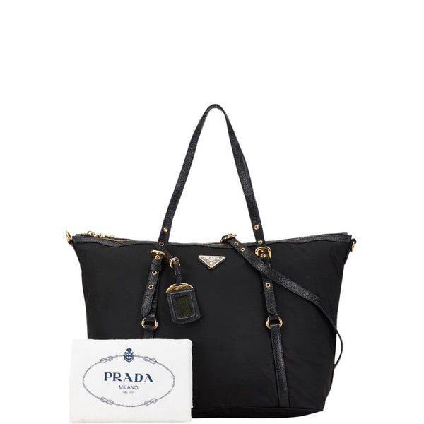 プラダ 三角ロゴプレート トートバッグ ショルダーバッグ ブラック ナイロン レザー レディース PRADA 【中古】