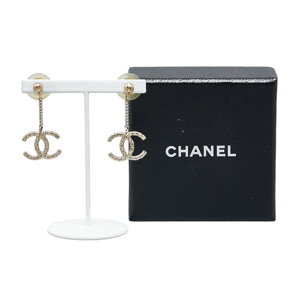 シャネル ココマーク ラインストーン チェーン スイング ピアス ゴールド メッキ レディース CHANEL 【中古】