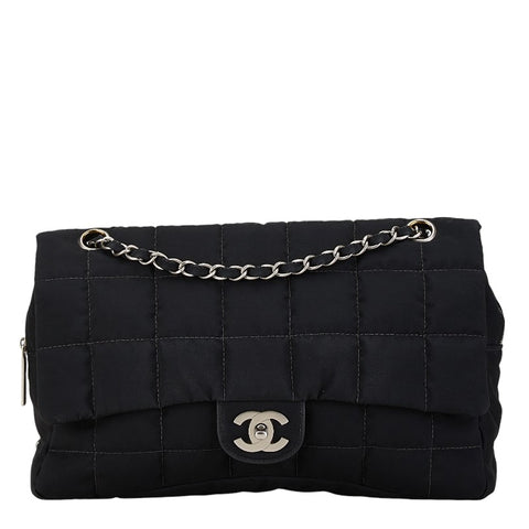 シャネル チョコバー ココマーク チェーン ショルダーバッグ ブラック ナイロン レディース CHANEL 【中古】