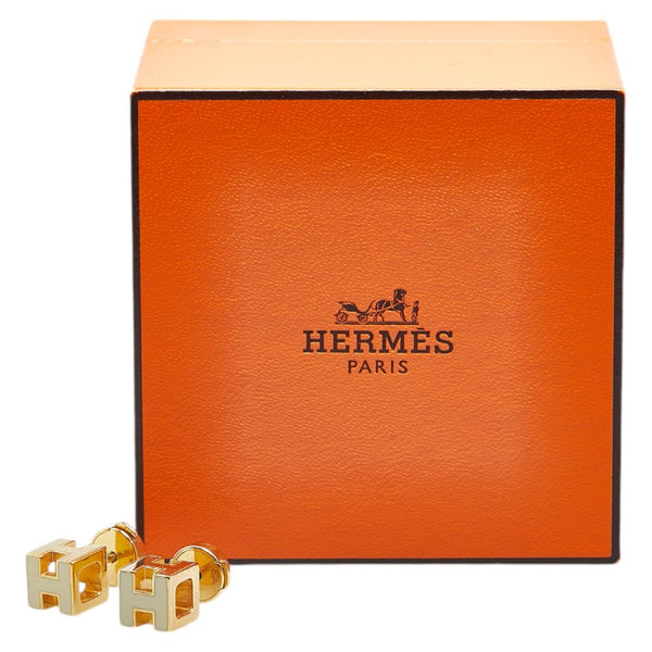 エルメス カージュ ド アッシュ Hキューブ ピアス ゴールド ベージュ メッキ レディース HERMES 【中古】