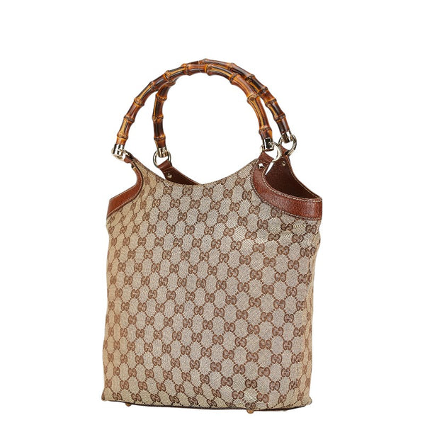 グッチ GGキャンバス バンブー ハンドバッグ 137394 ベージュ ブラウン キャンバス レザー レディース GUCCI 【中古】