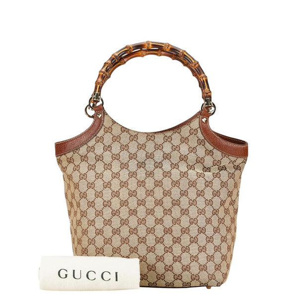 グッチ GGキャンバス バンブー ハンドバッグ 137394 ベージュ ブラウン キャンバス レザー レディース GUCCI 【中古】