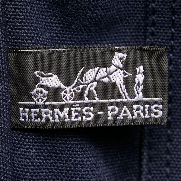 エルメス フールトゥMM ハンドバッグ トートバッグ ネイビー ブラウン キャンバス メンズ HERMES 【中古】