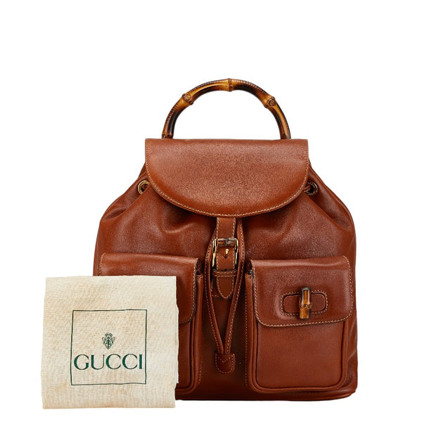 グッチ バンブー リュック バックパック 003 1998 0016 ブラウン レザー レディース GUCCI 【中古】