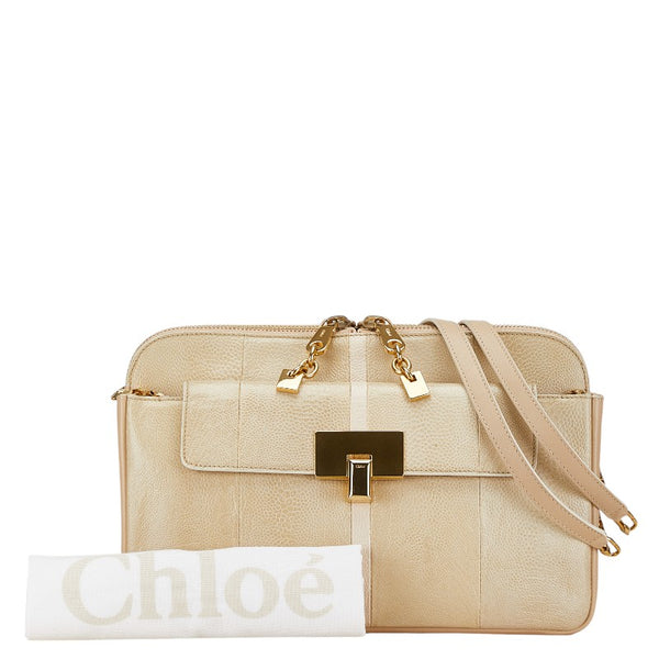 クロエ ルーシー チェーン ショルダーバッグ ベージュ アイボリー レザー レディース Chloe 【中古】