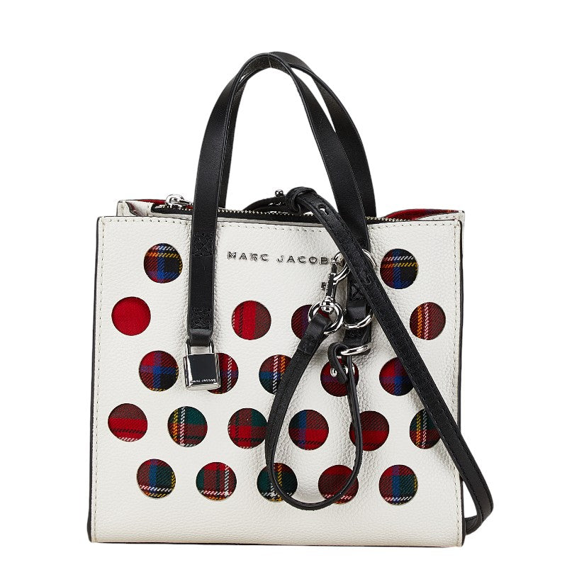 マークジェイコブス チェック ミニ グラインド ハンドバッグ ショルダーバッグ 2WAY ホワイト レッド レザー レディース MARC JACOBS 【中古】