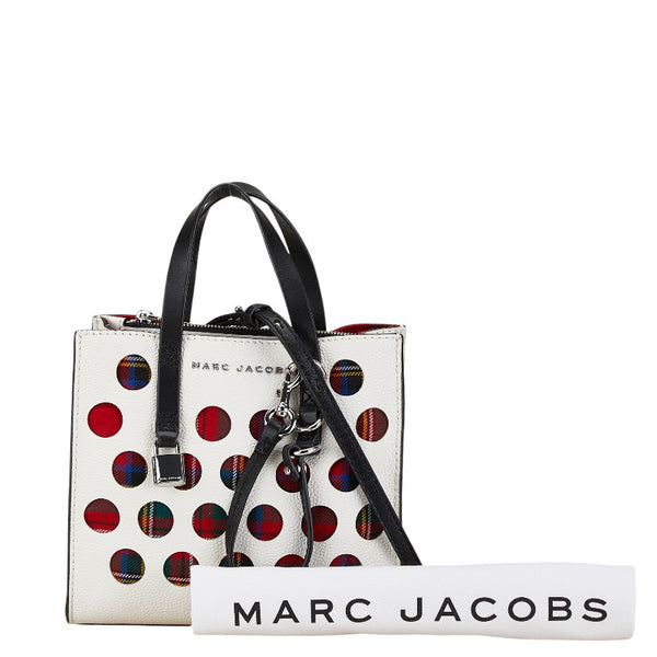 マークジェイコブス チェック ミニ グラインド ハンドバッグ ショルダーバッグ 2WAY ホワイト レッド レザー レディース MARC JACOBS 【中古】