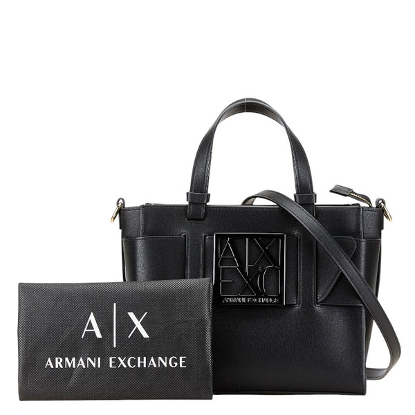 アルマーニ エクスチェンジ BOXロゴバックル ハンドバッグ ショルダーバッグ 2WAY ブラック レザー レディース ARMANI 【中古】