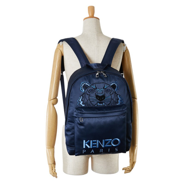 ケンゾー タイガー ロゴ 刺繍 リュック バックパック ネイビー ブルー ポリエステル ナイロン レディース KENZO 【中古】