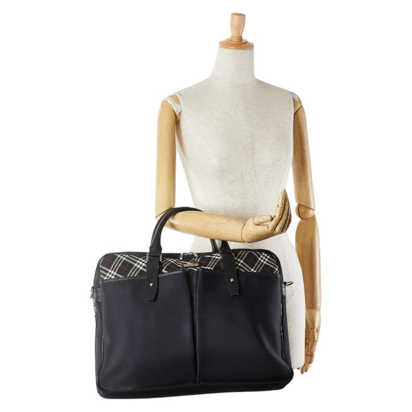 バーバリー ノバチェック ビジネスバッグ ブラック ナイロン レザー レディース BURBERRY 【中古】