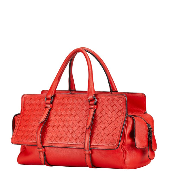 ボッテガヴェネタ イントレチャート ハンドバッグ レッド レザー レディース BOTTEGAVENETA 【中古】