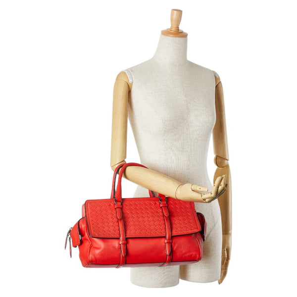 ボッテガヴェネタ イントレチャート ハンドバッグ レッド レザー レディース BOTTEGAVENETA 【中古】