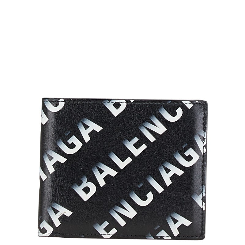 バレンシアガ ロゴ 二つ折り財布 ブラック ホワイト レザー レディース BALENCIAGA 【中古】