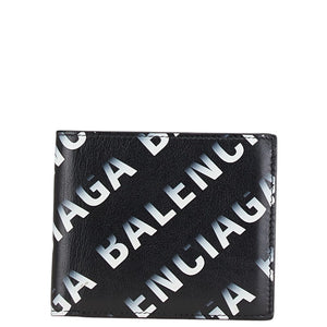 バレンシアガ ロゴ 二つ折り財布 ブラック ホワイト レザー レディース BALENCIAGA 【中古】