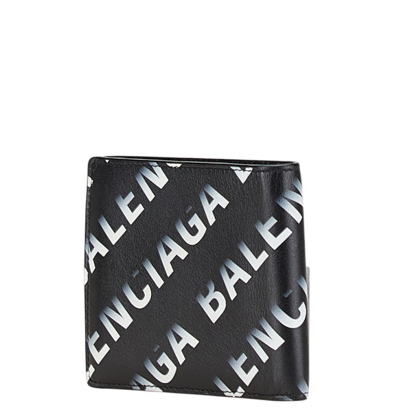 バレンシアガ ロゴ 二つ折り財布 ブラック ホワイト レザー レディース BALENCIAGA 【中古】