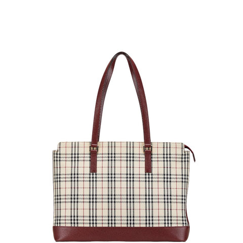 バーバリー ノバチェック トートバッグ ベージュ マルチカラー キャンバス レザー レディース BURBERRY 【中古】