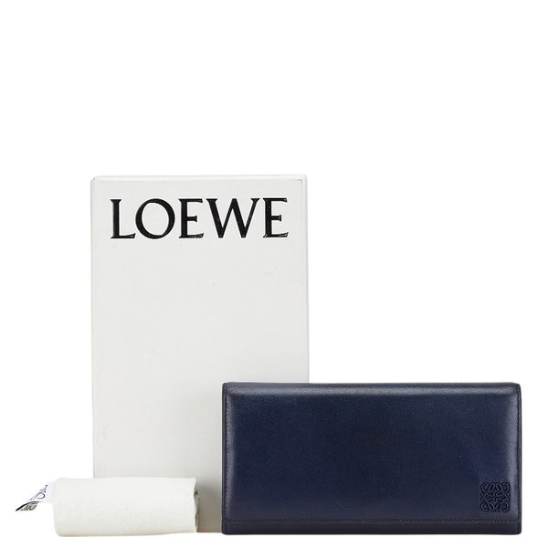 ロエベ コンチネンタルウォレット アナグラム 長財布 ネイビー レザー レディース LOEWE 【中古】