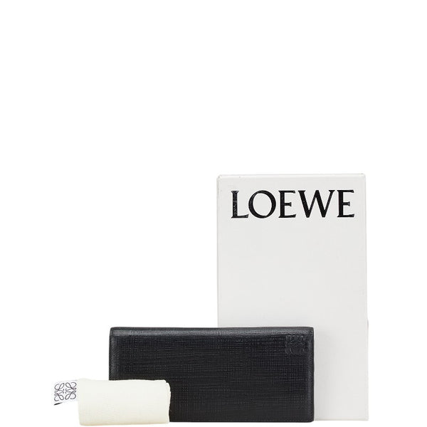 ロエベ アナグラム リネン 二つ折り財布 ブラック レザー メンズ LOEWE 【中古】