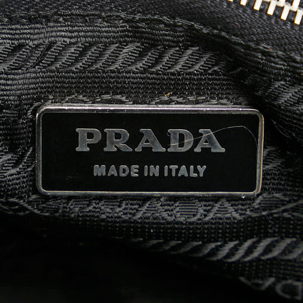 プラダ 三角ロゴプレート トートバッグ ハンドバッグ ブラック ナイロン レザー レディース PRADA 【中古】