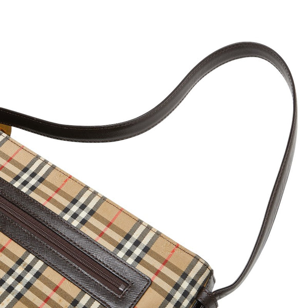 バーバリー ノバチェック シャドーホース ワンショルダーバッグ ベージュ ブラウン キャンバス レザー レディース BURBERRY 【中古】